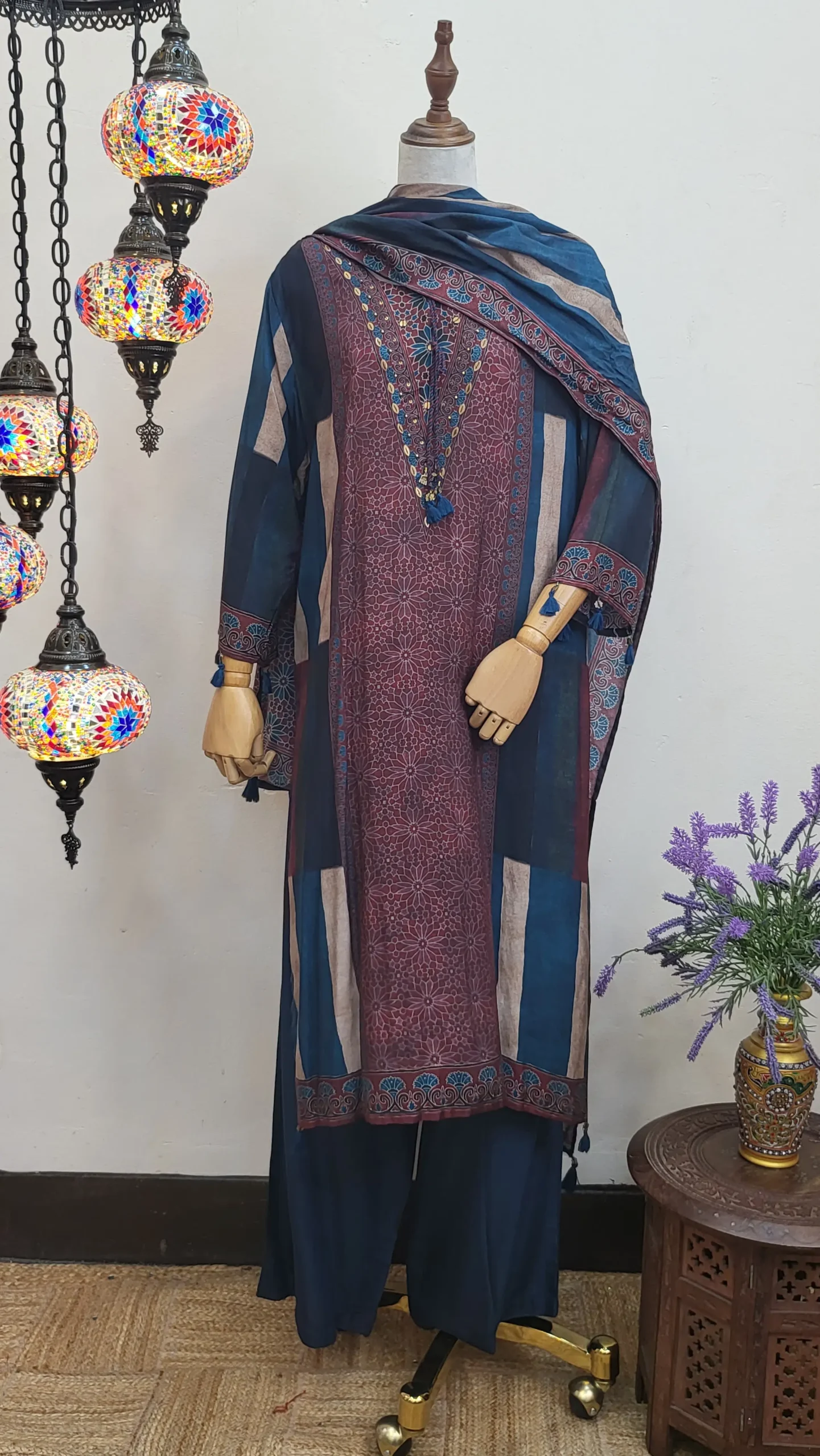 Ajrakh Crepe Silk Stitched Dress
