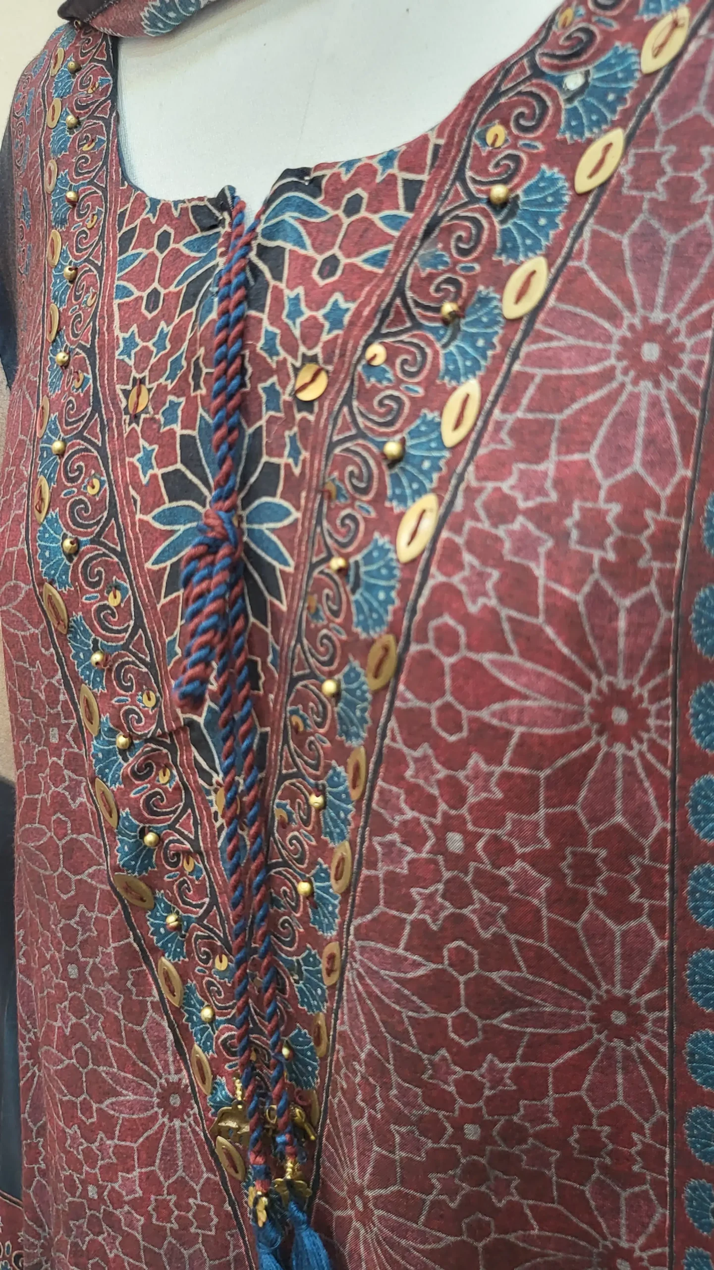 Ajrakh Crepe Silk Stitched Dress - Image 2