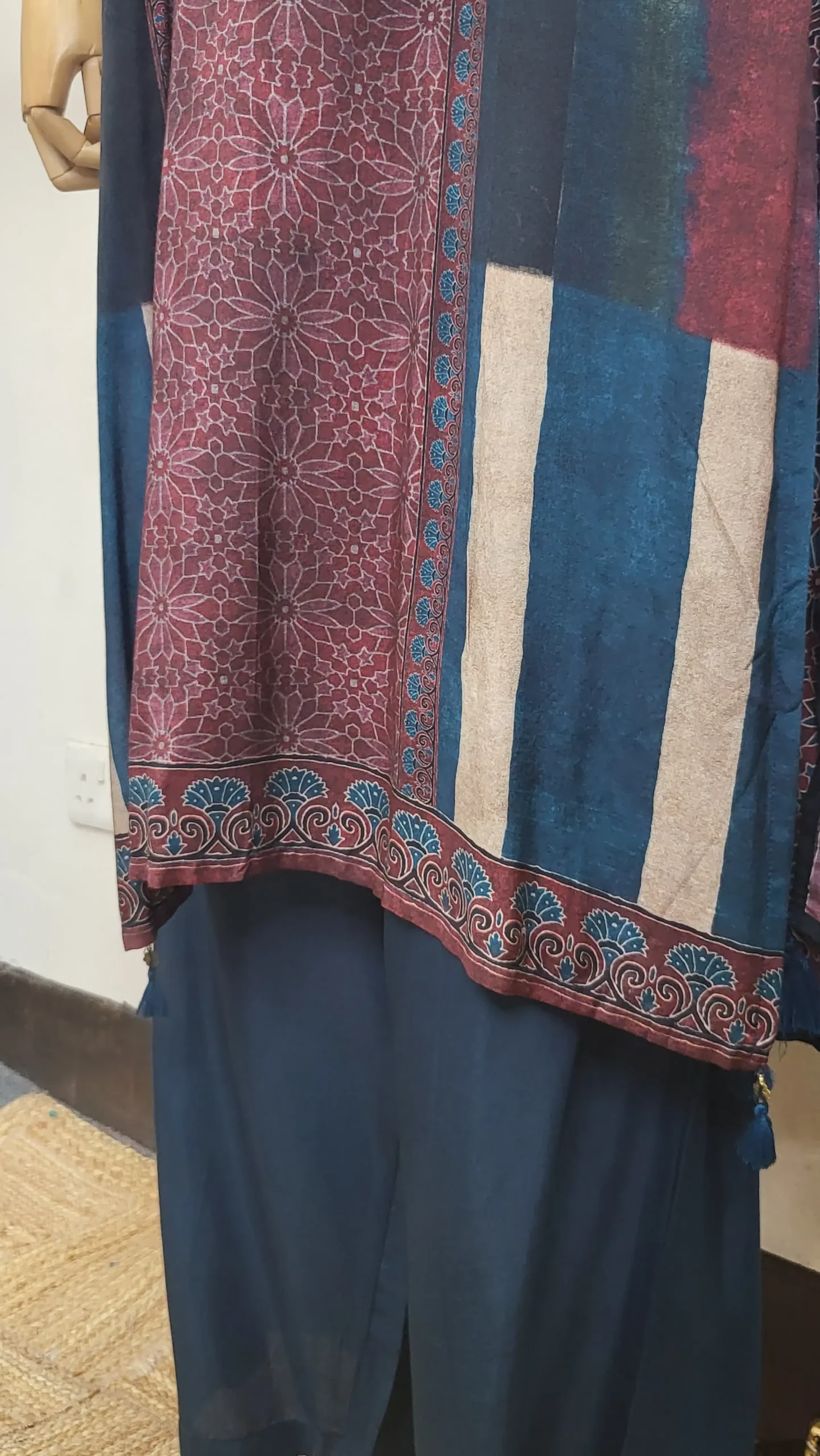 Ajrakh Crepe Silk Stitched Dress - Image 3