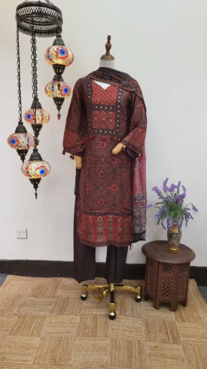 Ajrakh Crepe Silk Stitched Dress