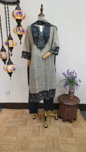 Ajrakh Crepe Silk Stitched Dress