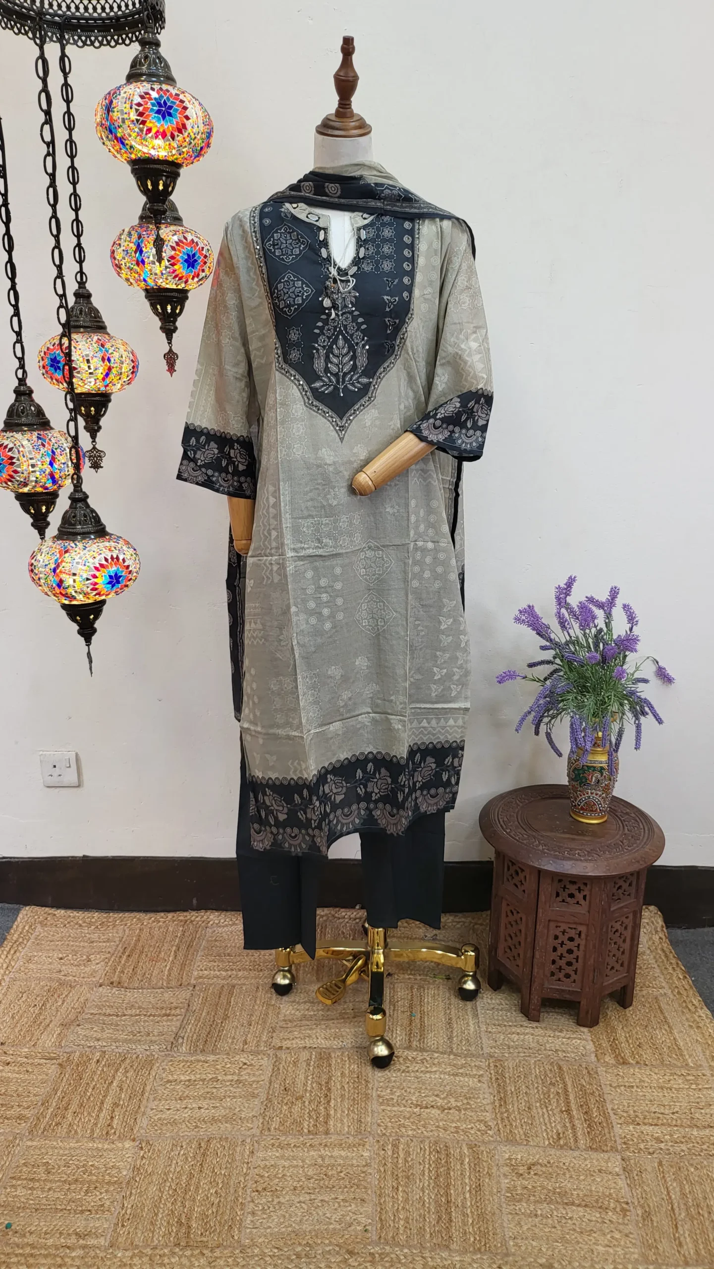 Ajrakh Crepe Silk Stitched Dress
