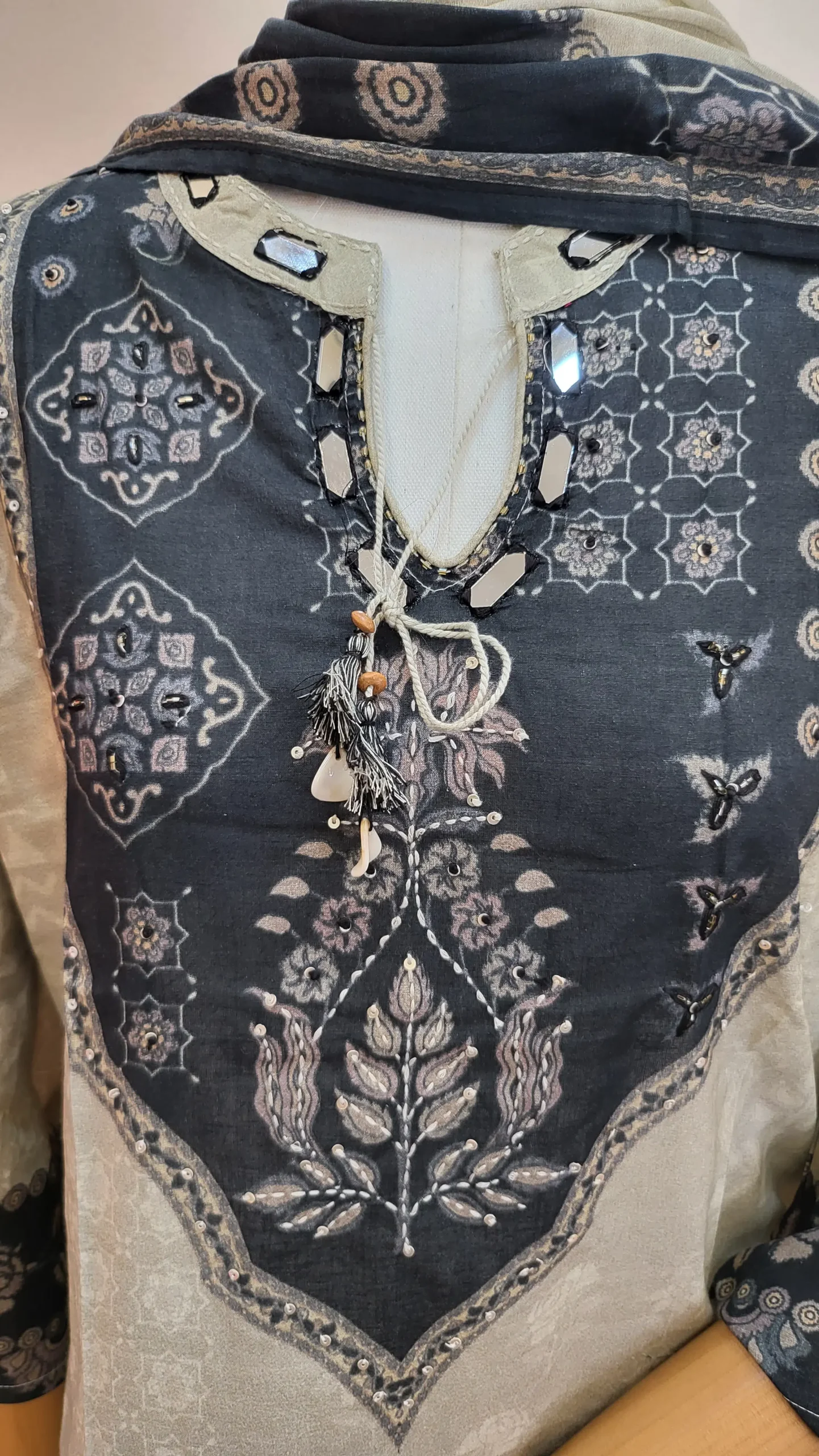 Ajrakh Crepe Silk Stitched Dress - Image 2