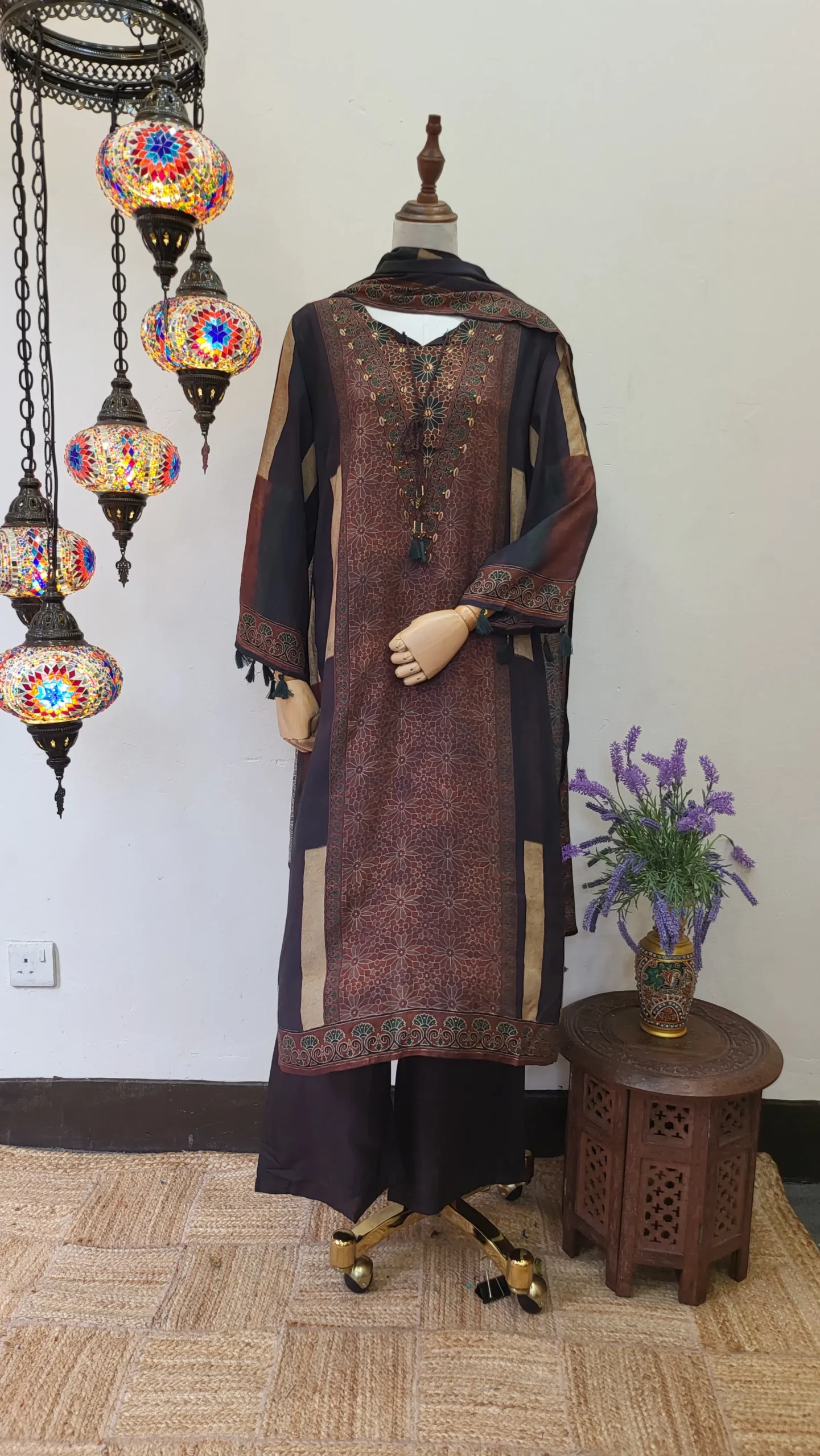 Ajrakh Crepe Silk Stitched Dress - Image 2