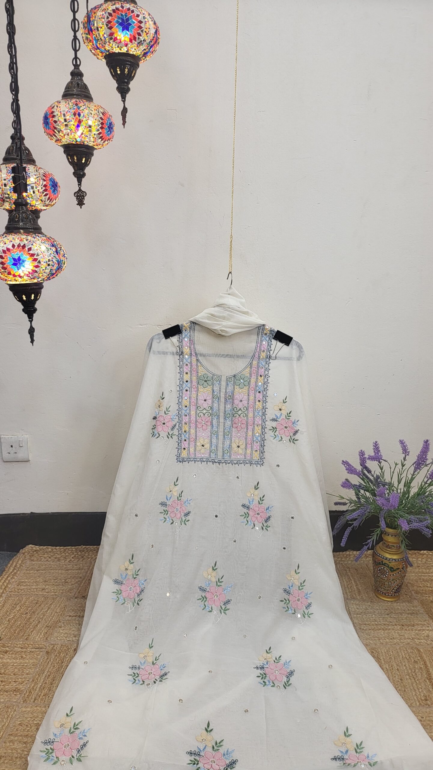 Designer Mul-Chanderi Chikankari Dress - Image 7