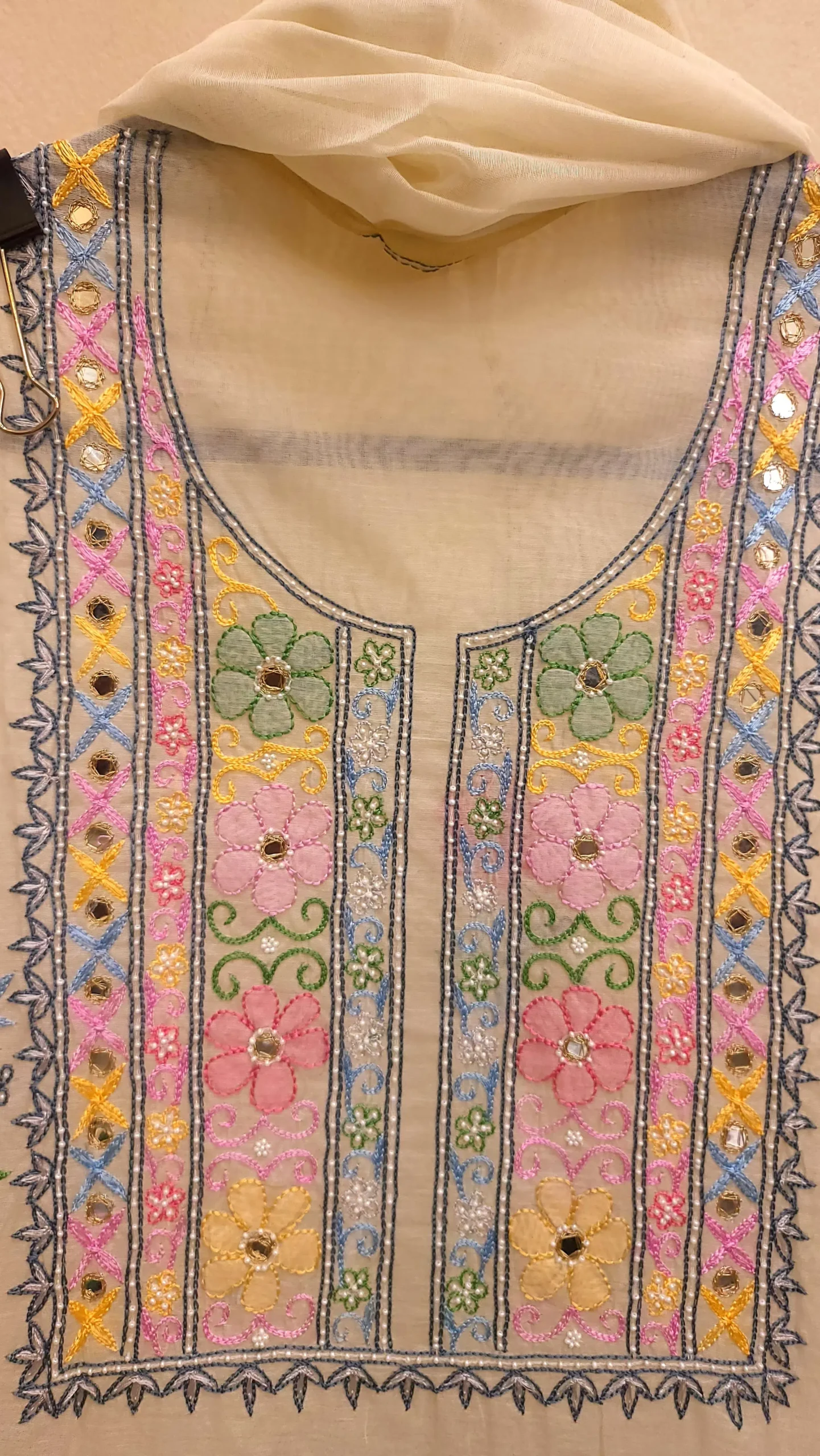 Designer Mul-Chanderi Chikankari Dress - Image 2