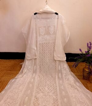 Designer Mul-Chanderi Chikankari Anarkali