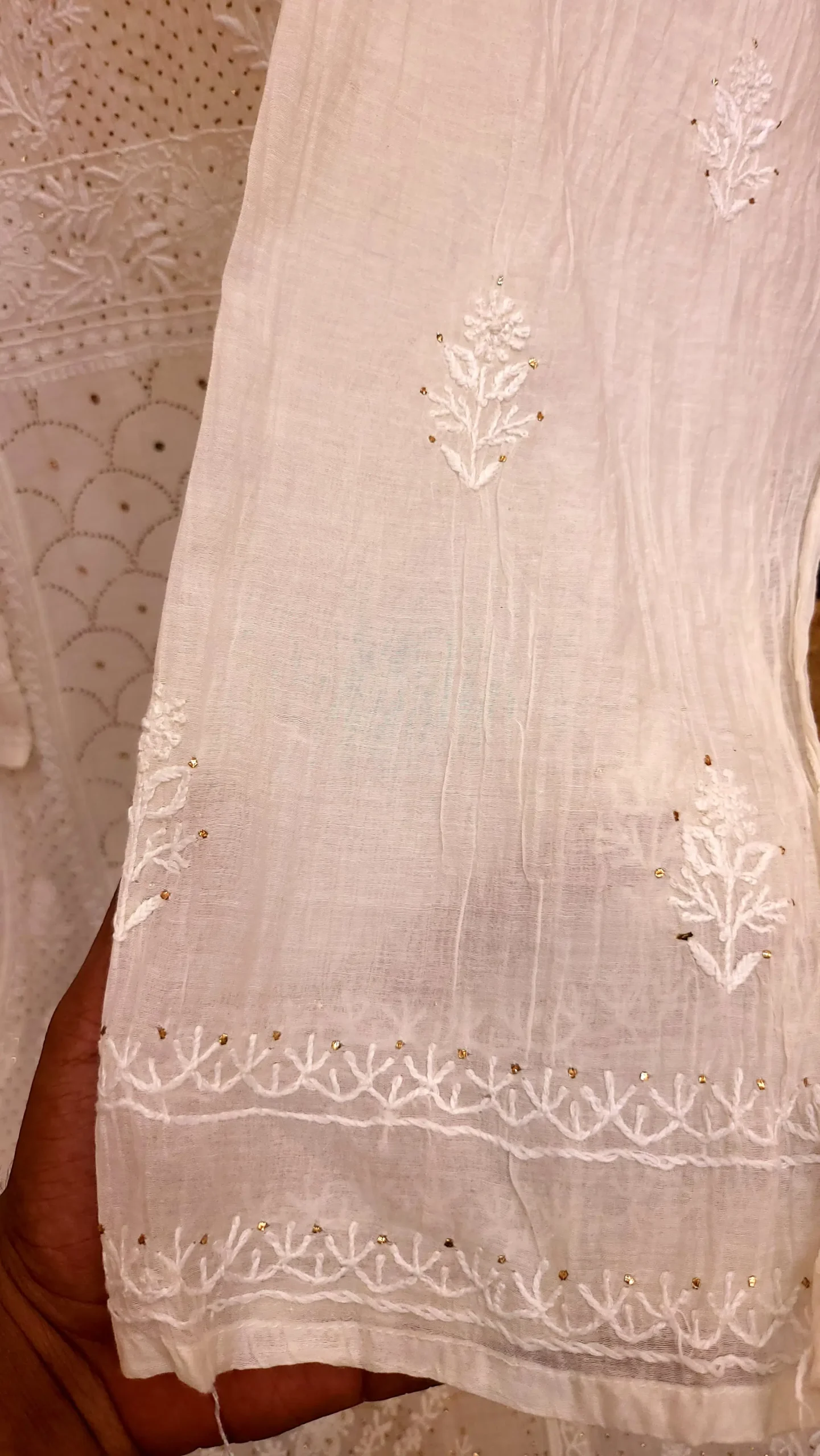 Designer Mul-Chanderi Chikankari Anarkali - Image 5