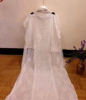 Designer Mul-Chanderi Chikankari Dress