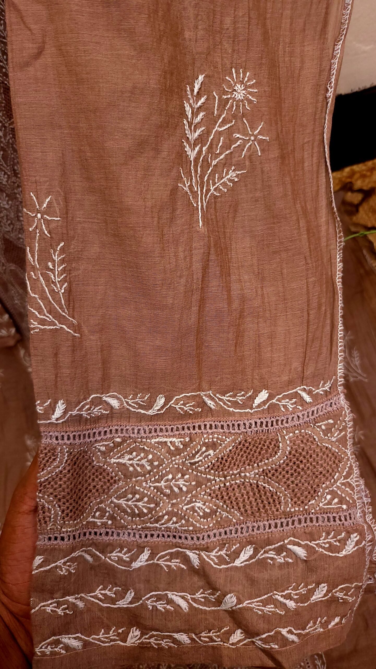 Designer Mul-Chanderi Chikankari Dress - Image 4